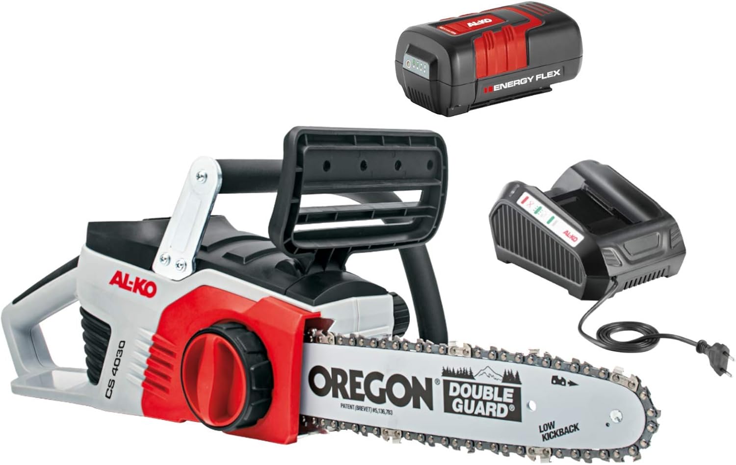 Akku-Kettensäge AL-KO Energy Flex CS 4030 Komplett-Set, 30 cm Schienenlänge, Li-Ion Akku 5 Ah/40 V, autom. Kettenschmierung, werkzeuglose Kettenspannung