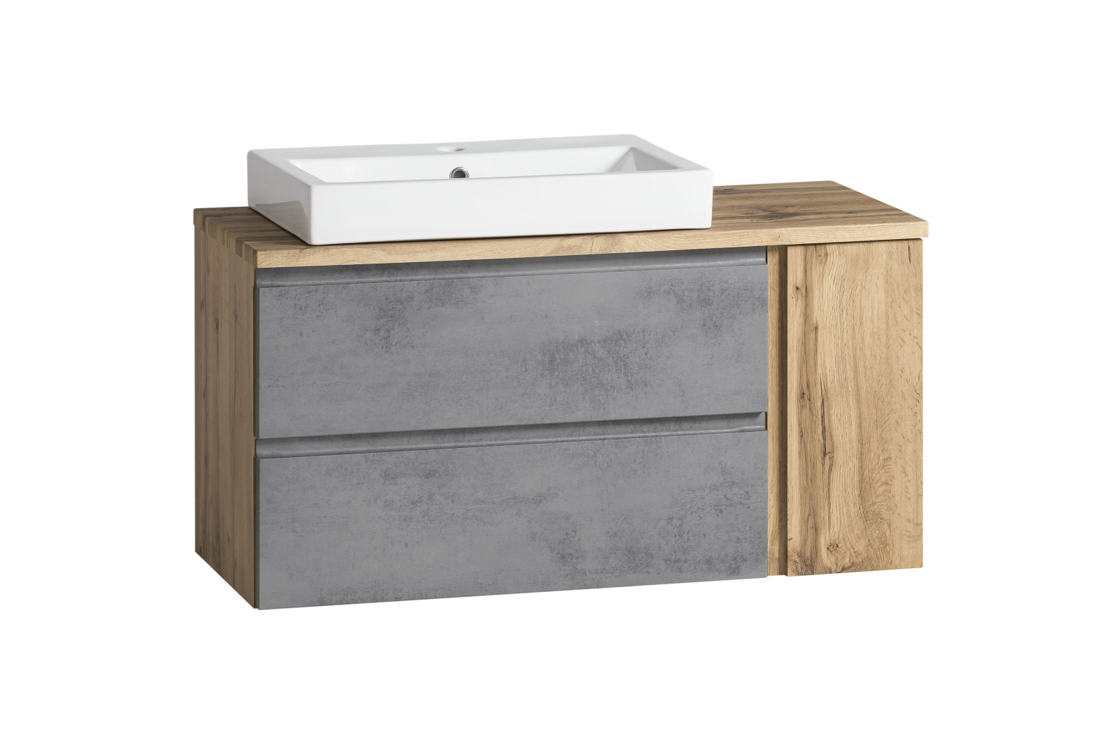 Waschtisch - Wotaneiche - Oxid Beton - Keramikbecken links - 80 cm