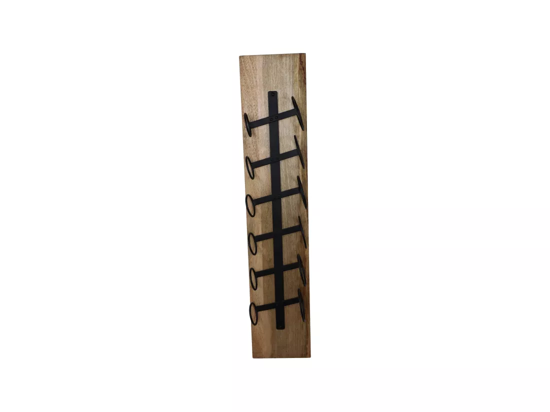 Casier à vin mural - bois de manguier et métal - Naturel et noir - 20 x 13 x 100 cm