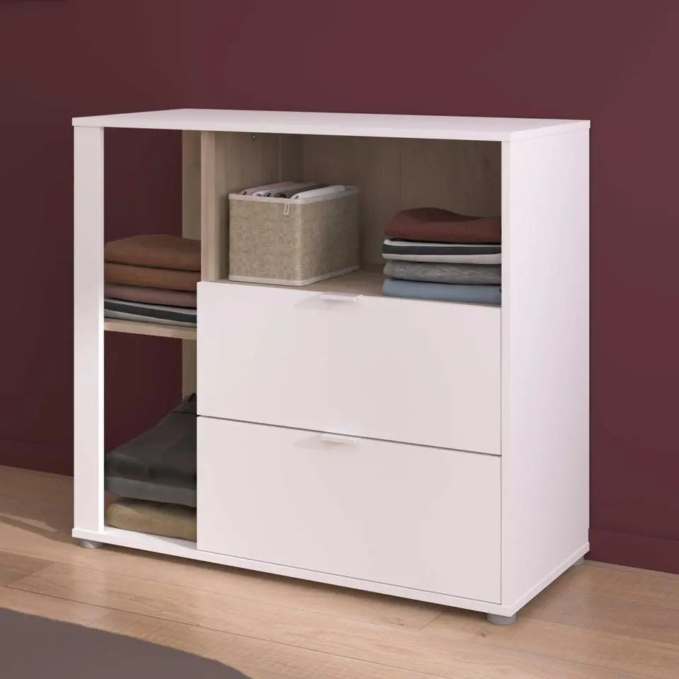 Commode Hardy - 91x40x83cm - 2 lades - wit/eik