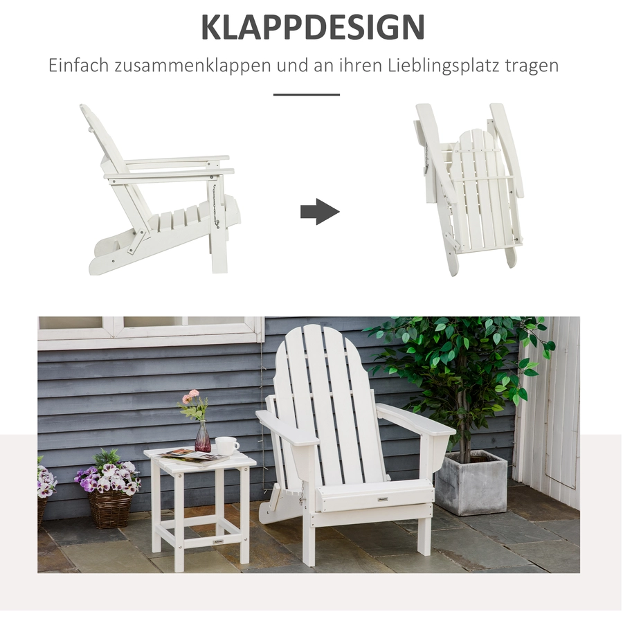 Outsunny Gartenstuhl mit tiefem Sitz weiß