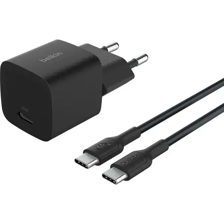 Chargeur pour téléphone mobile Belkin USB-C BoostCharge 25 W Noir pour Smartphone et Tablette + câble USB-C vers USB-C 1 m