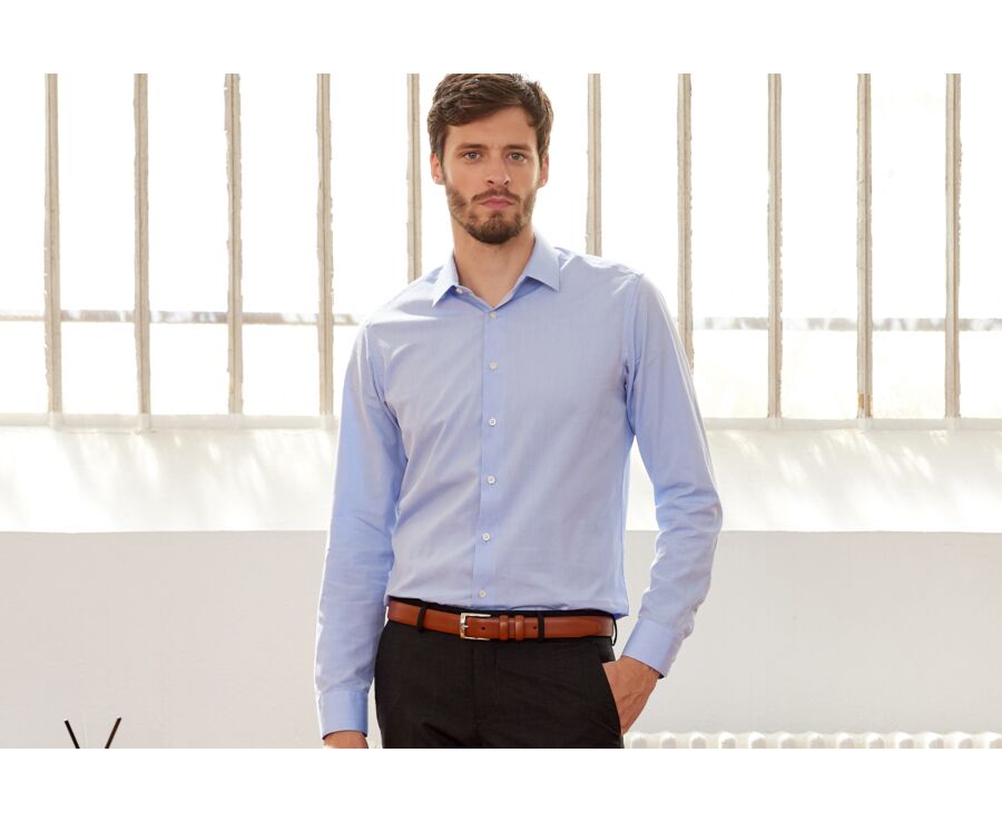 Chemise bleu ciel coton - Col français - LOUIS CLASSIC