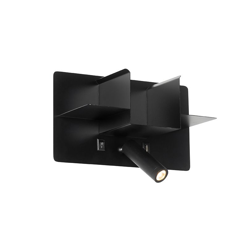 Moderne wandlamp zwart incl. LED met USB - Thijs