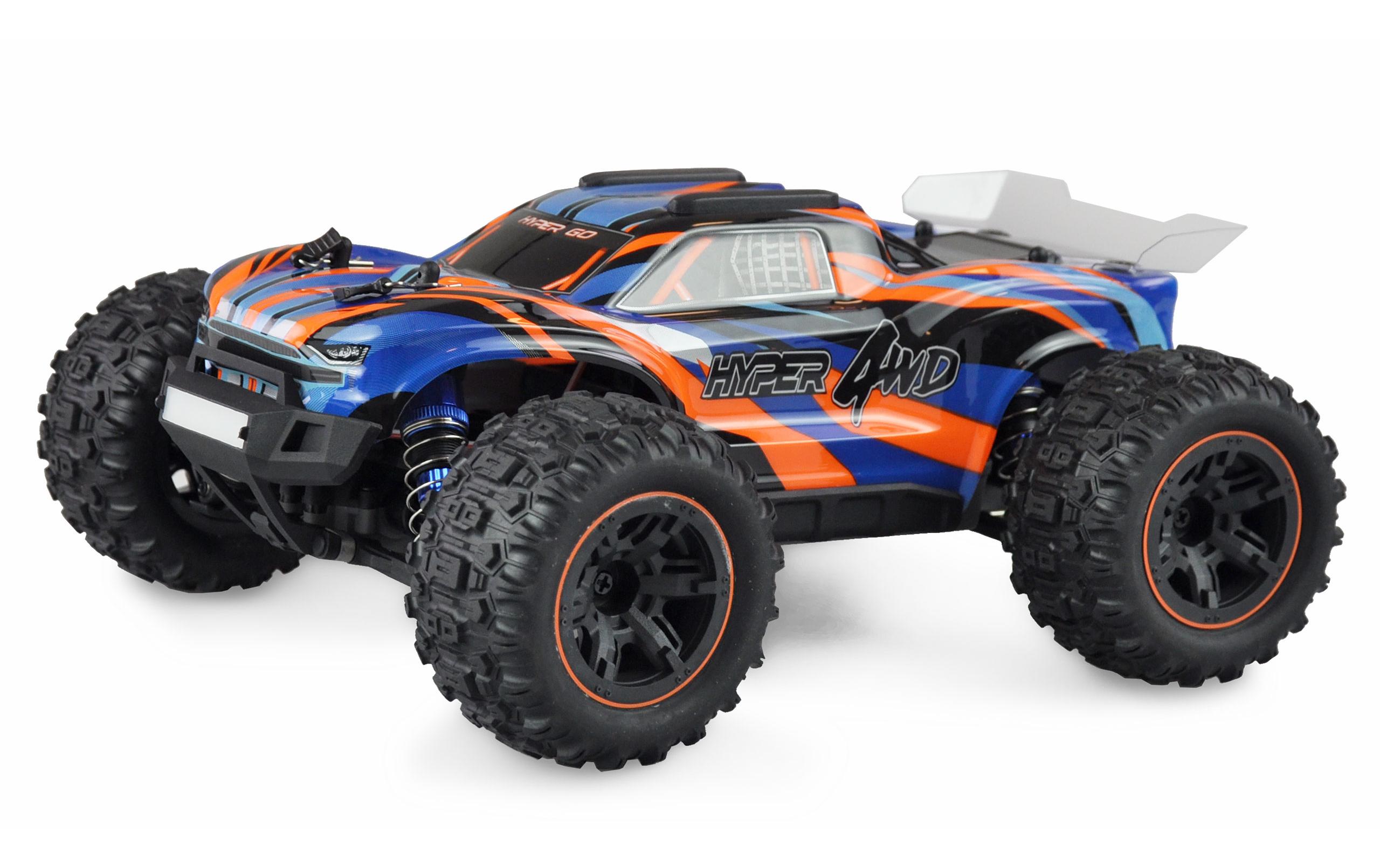 Truggy Hyper GO Brushed 4WD, Blau/Orange RTR, 1:16Off-Road RC Modellauto mit Allradantrieb und 40 km/h Höchstgeschwindigkeit