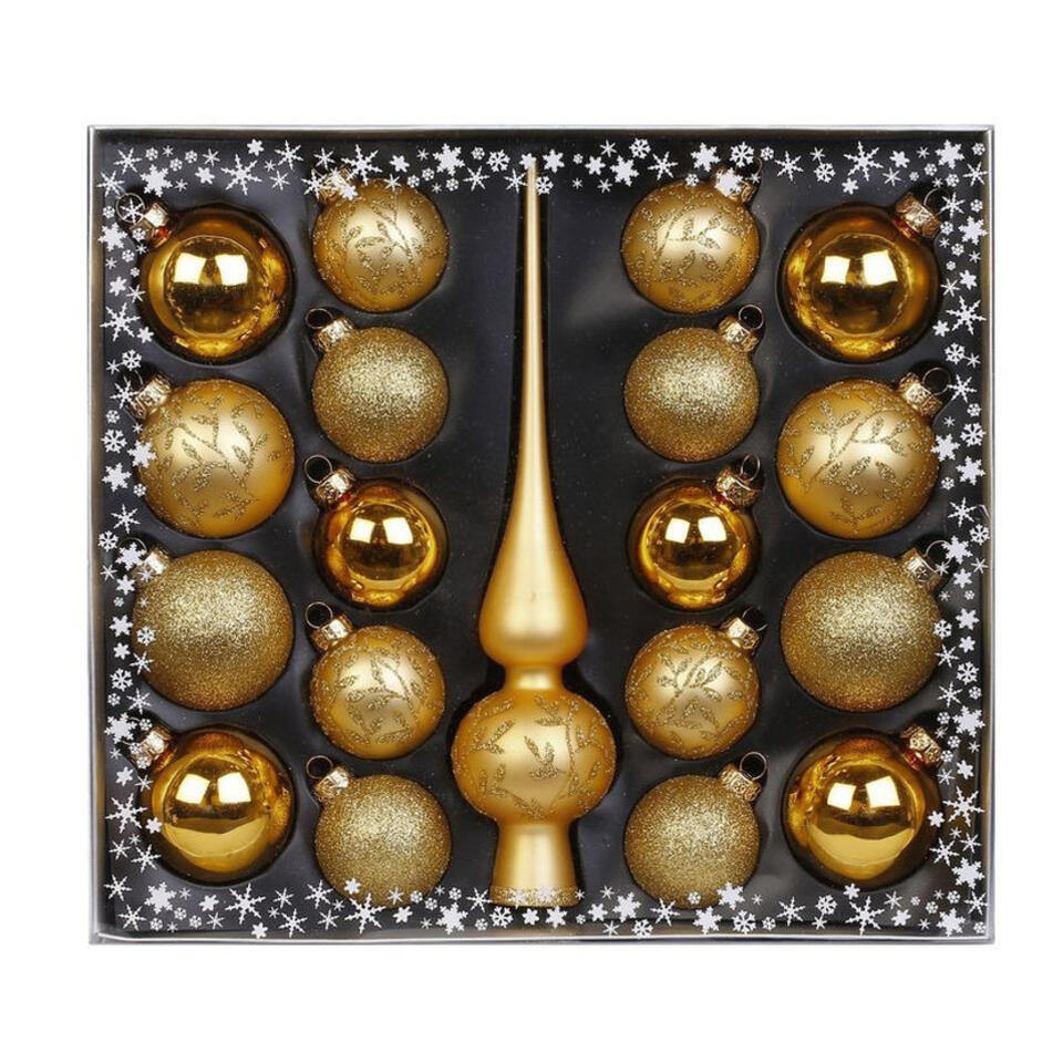 Inge goods Kerstballen met piek - 19st - glas - goud - 4-6-8 cm