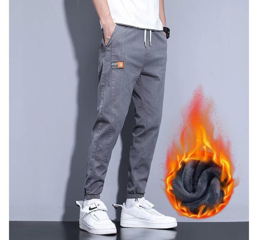 Wewewow - Fleecegevoerde, taps toelopende jeans met trekkoord in de taille