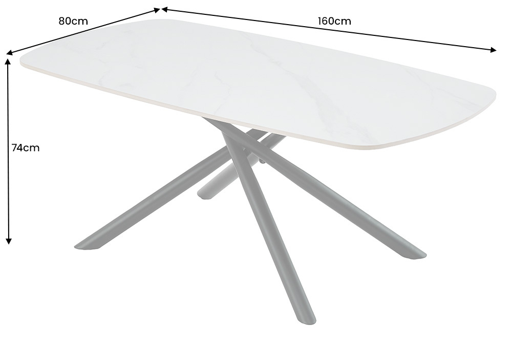 Design Esstisch OSAKA 160cm weiß Keramik schwarz Sterngestell Metall