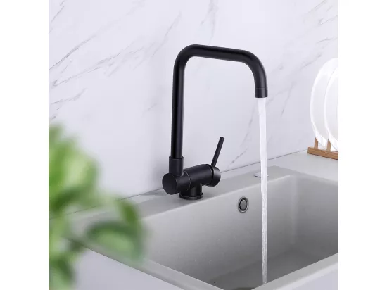 Robinet de Cuisine Rabattable Rotatif à 360°, Mitigeur Cuisine Eau Chaude Froide Robinetterie Acier Inox 304 avec barboteur démotable Noir,EU Modèle