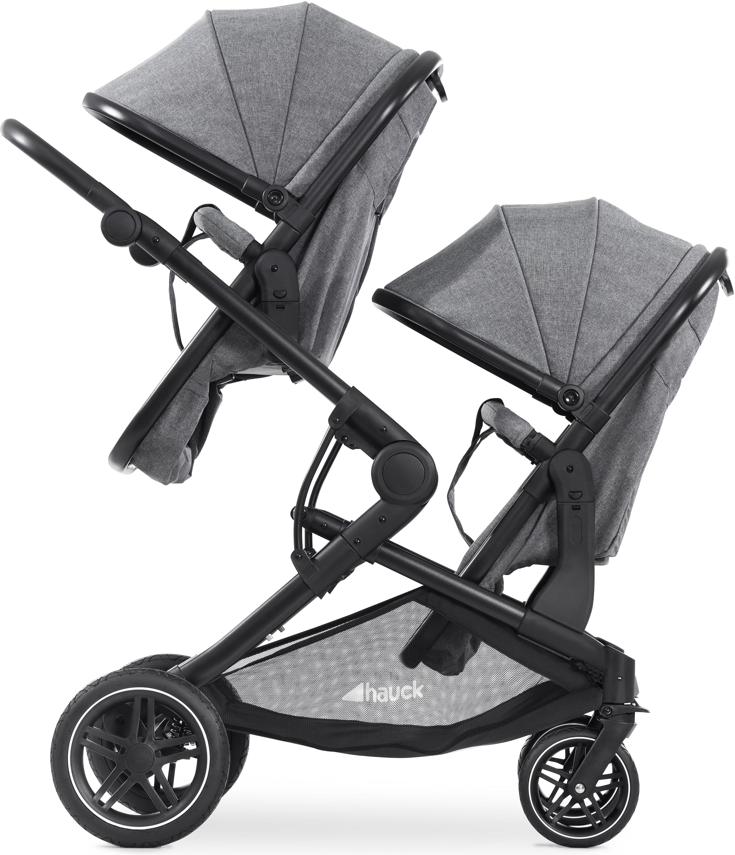 Hauck Geschwisterwagen »Atlantic Twin, melange grey« 30 kg mit schwenk- und feststellbaren Vorderrädern