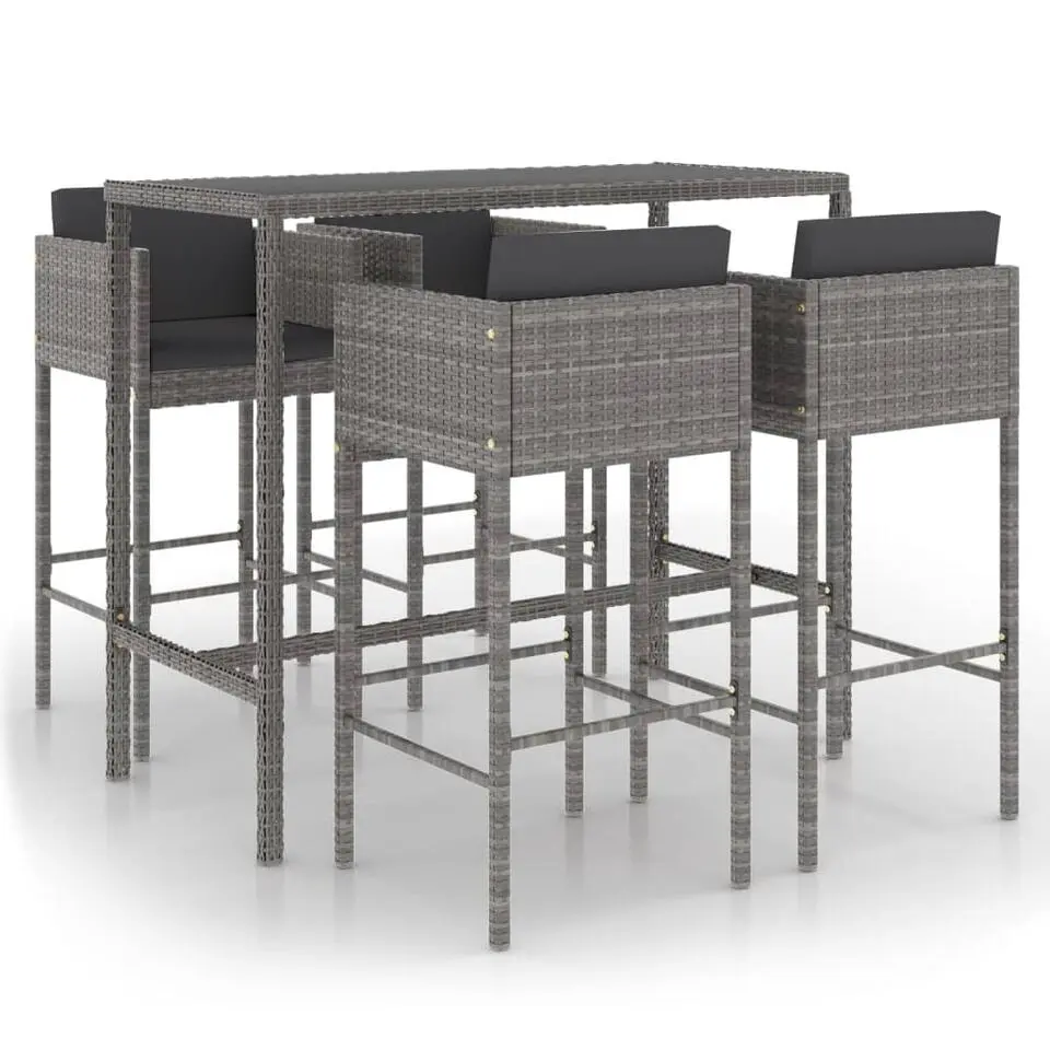 vidaXL - Tuinbarset - Grijs - Poly rattan - 5 stuks - Met kussens