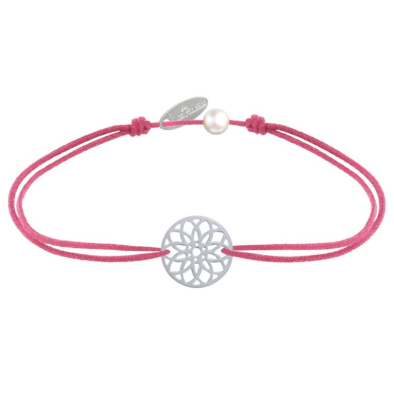 Bracelet Lien Médaille Argent Mandala Graine de Vie - Fuchsia