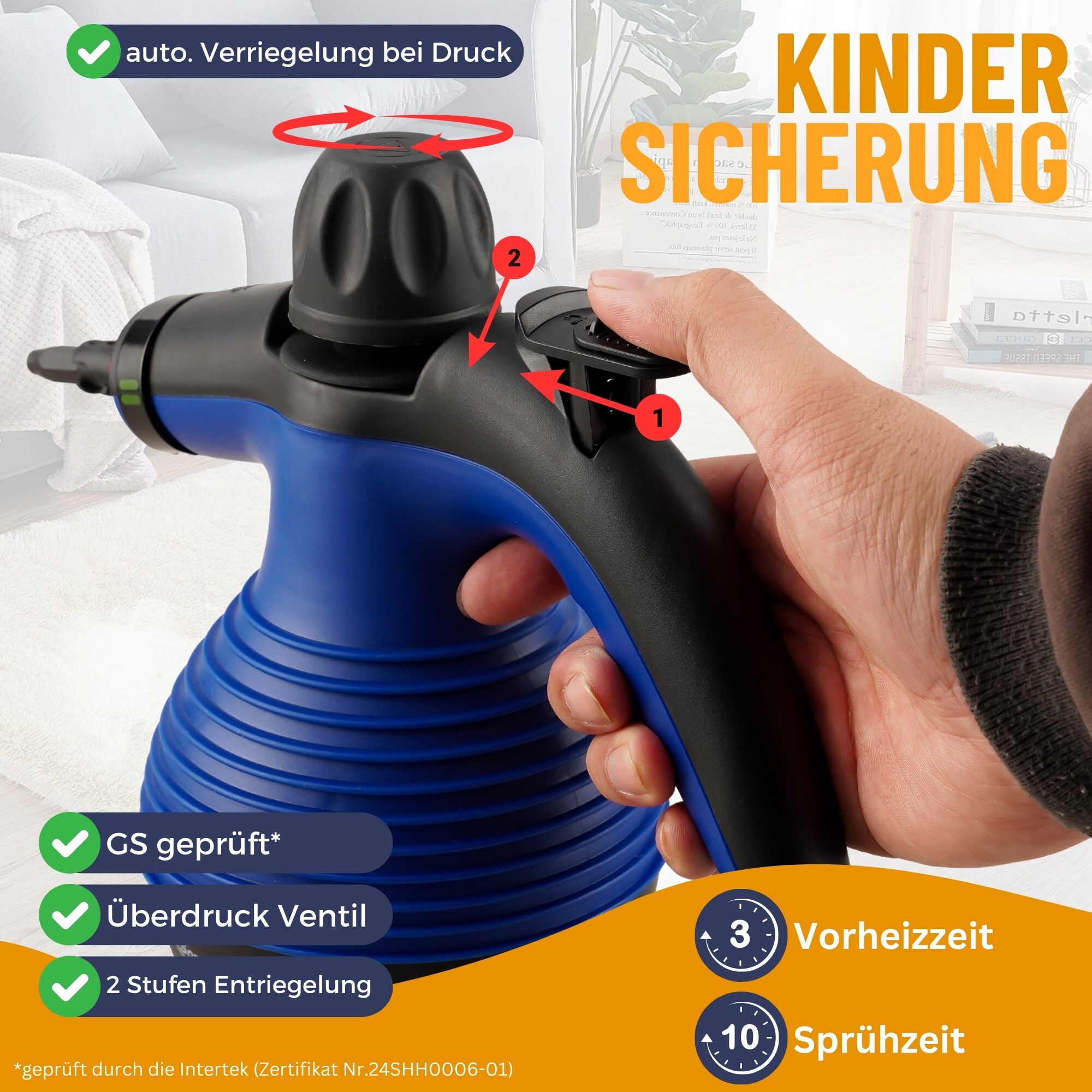 Sommertal Dampfreiniger Handgerät SC350 – Kompakter Hand-Dampfreiniger für alles – Polstermöbel, Fliesen, Böden, uvm – Steam Cleaner mit 350 ml Tank, 110°C Dampf, 3 Bar Druck