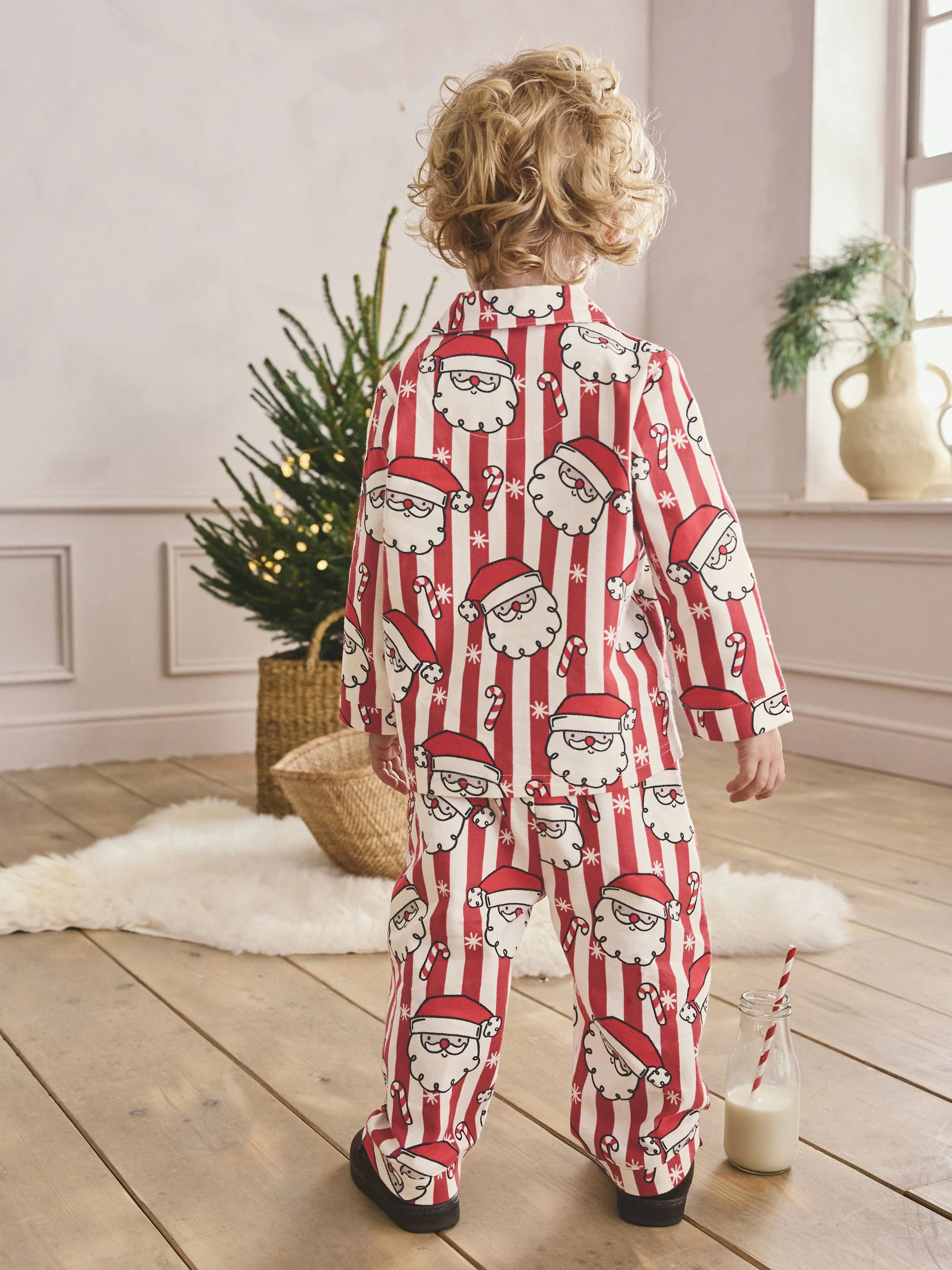 Rood/wit met kerstman - Enkele Kerstmis Knoopsluiting Pyjama's (9mnd-12jr)