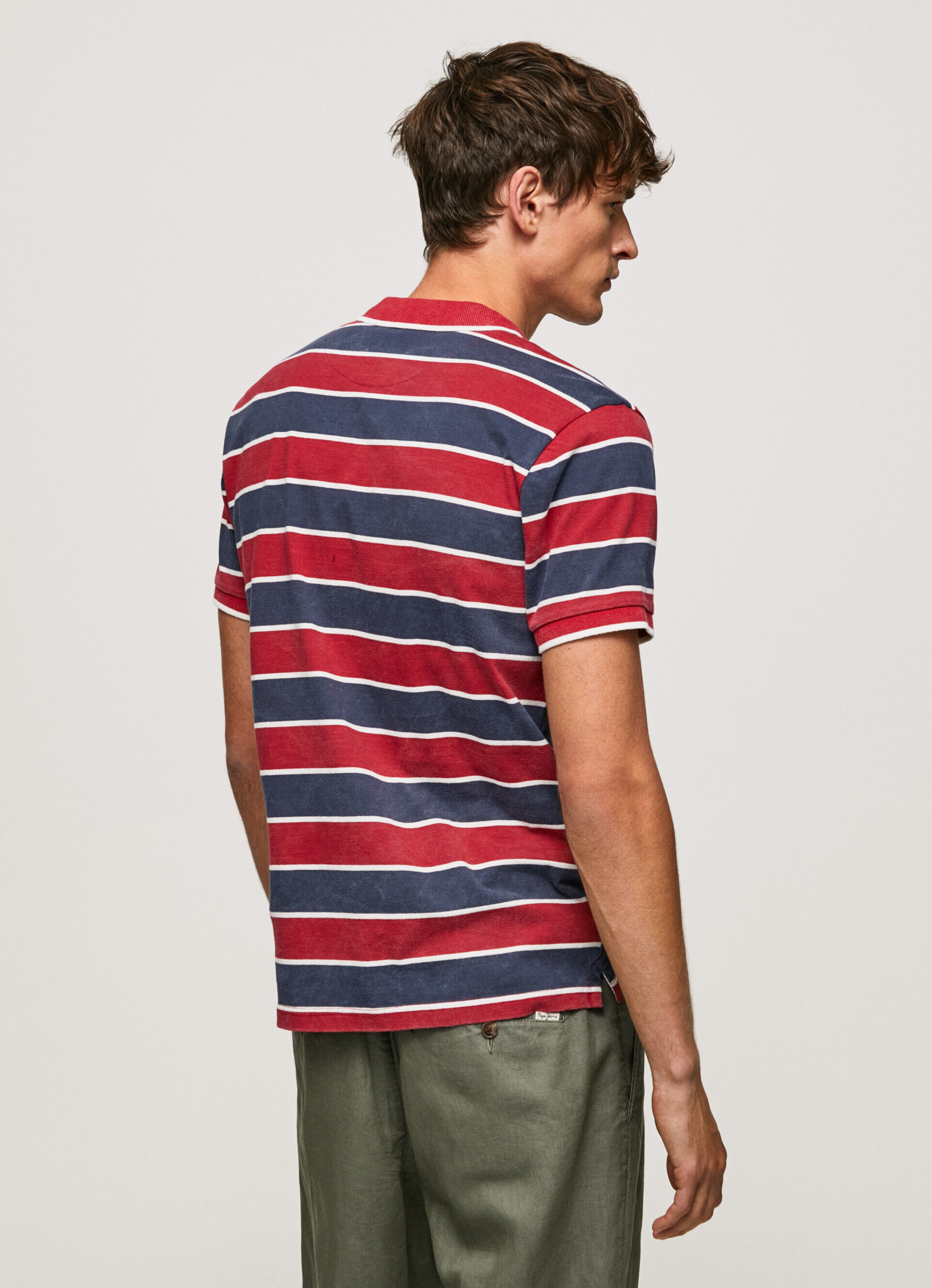 Camisa polo de algodão com estampa listrada - vermelho estúdio