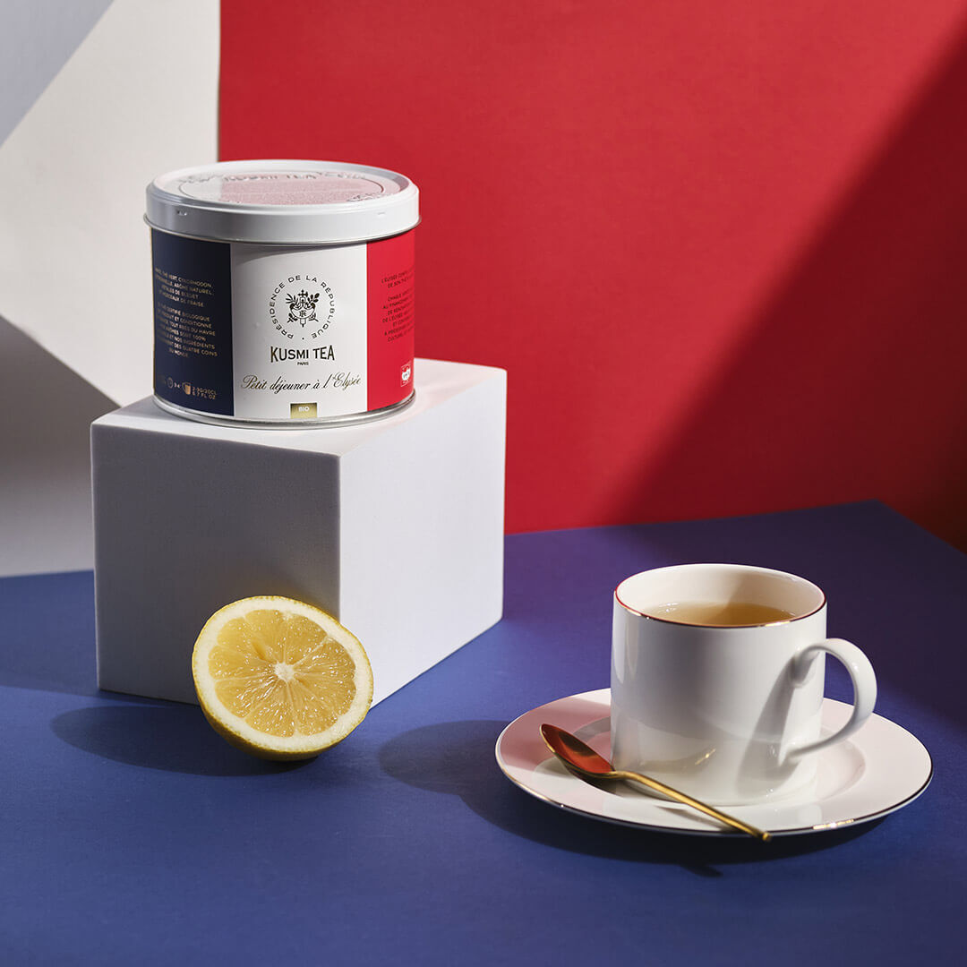 Petit déjeuner à l'Elysée-Thé vert bio, maté bio, citron Boîte 100 g
