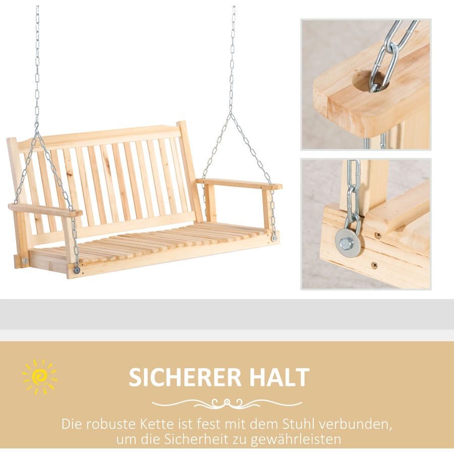 Outsunny Hängebank mit Ketten naturholz