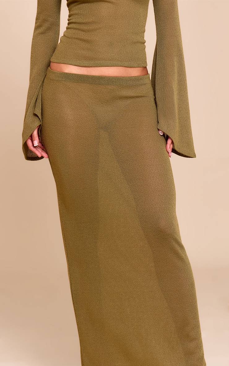 Vert Olive Jupe Longue Texturée Marron Châtaigne