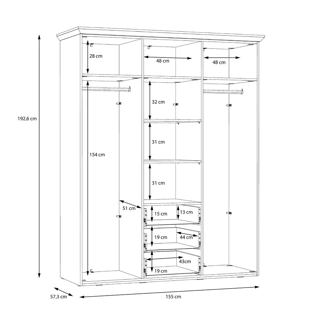 Kleiderschrank Iloppa SZ 155 x 193 cm