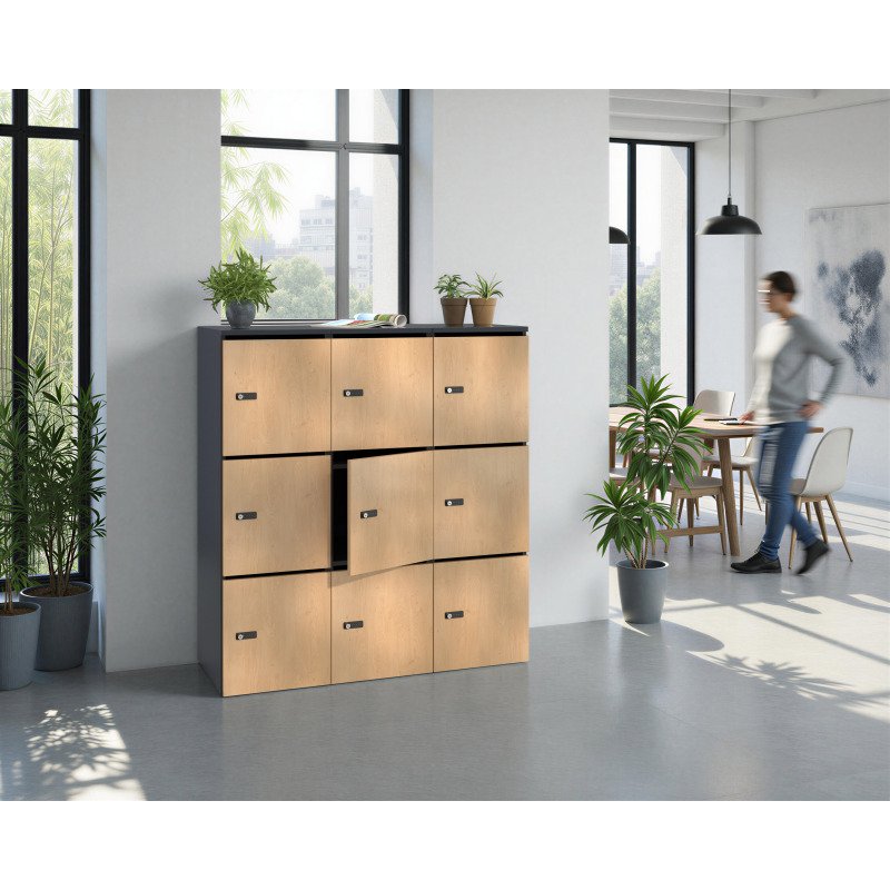 Casier de rangement de bureau Flexycaz 9 portes individuelles 3 x 3 cases L 120 x P 42 x H 131,4 cm +clé pass