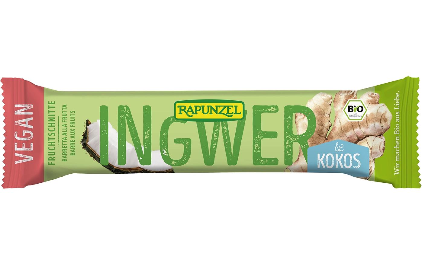 Riegel Bio Fruchtschnitte Ingwer-Kokos 40 gFruchtiger Snack aus Kokosnuss und Ingwer