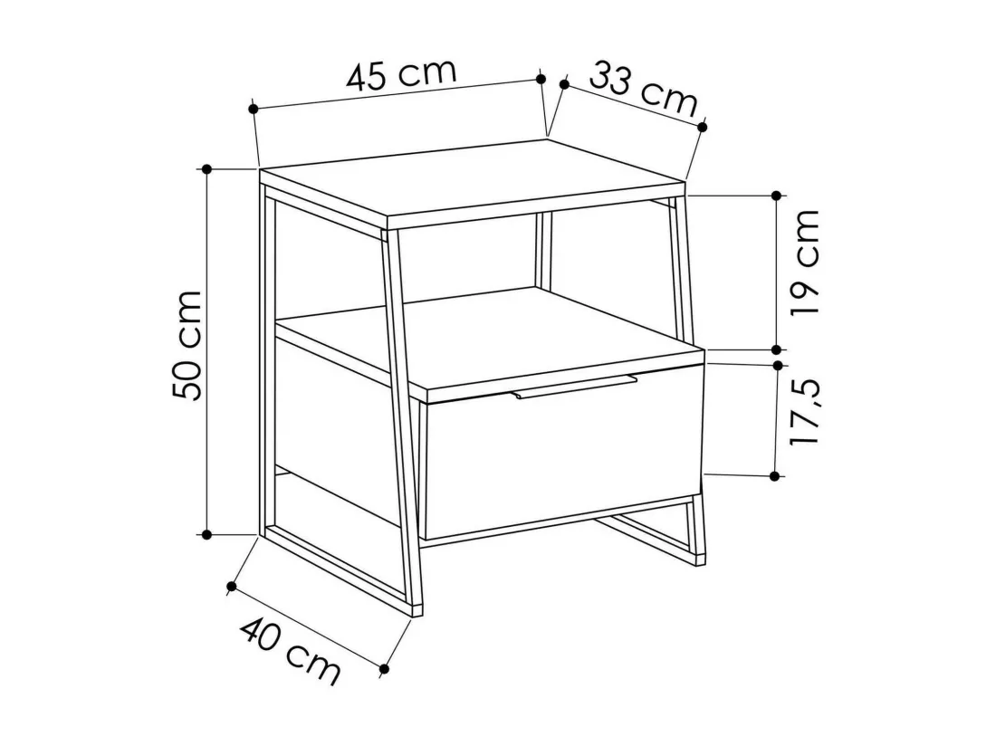 Chevet Dubhe, Commode basse, Table de nuit, Étagère de chevet, 45x40h50 cm, Chêne