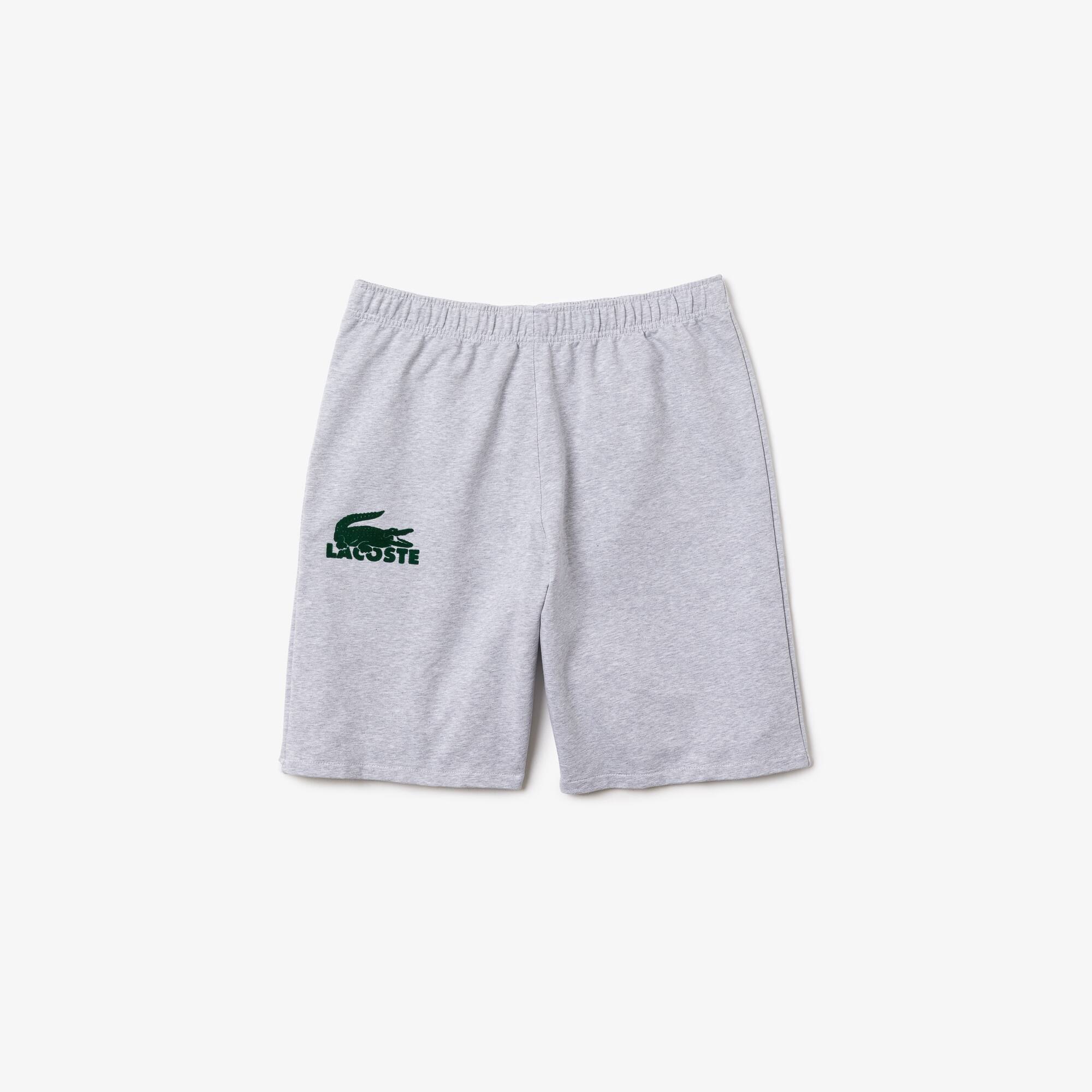 Herren-Shorts aus Baumwollfleece mit Velours-Krokodil Loungewear - Grau - Lacoste - Herren