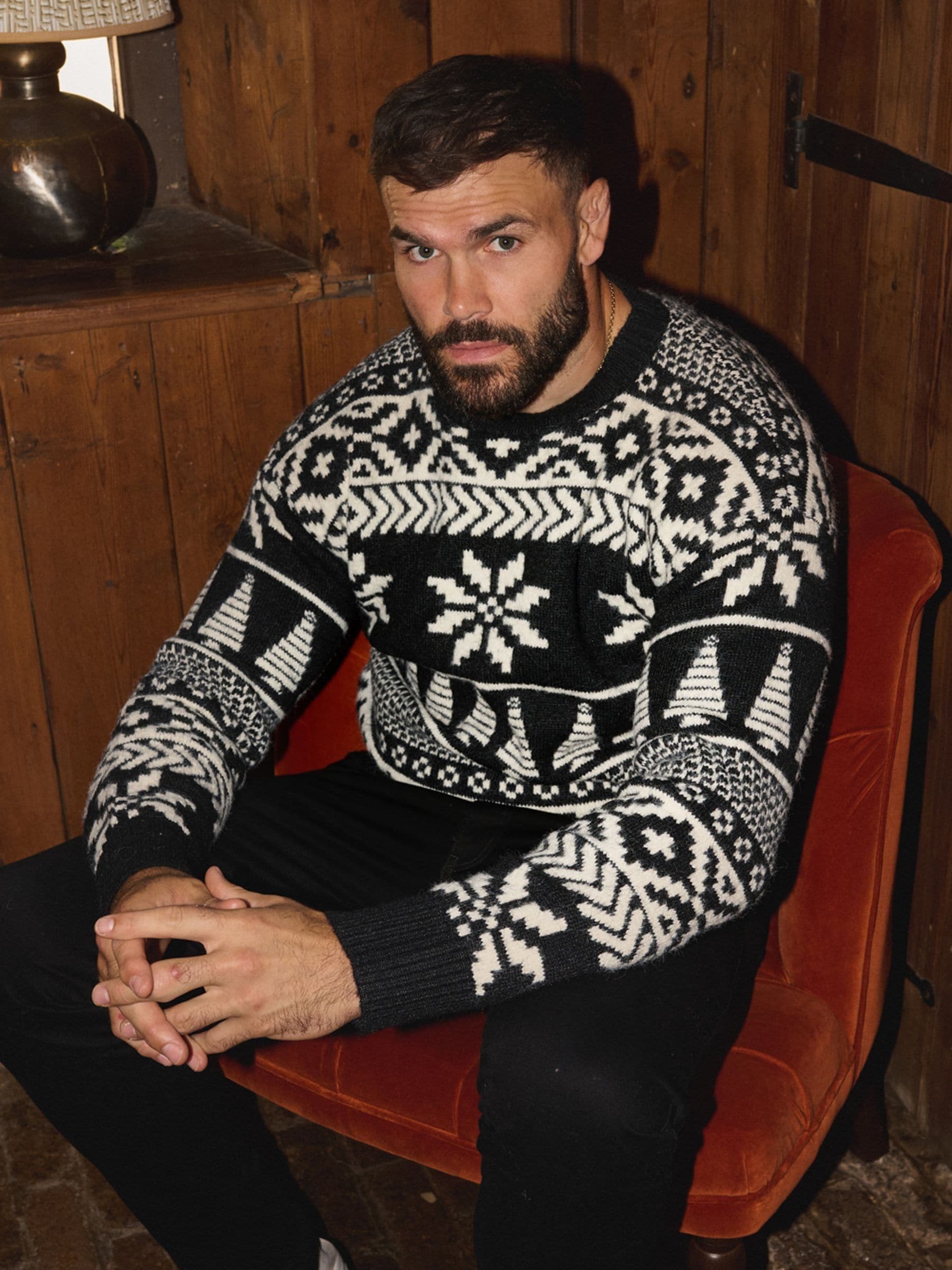 Zwart - The Little Tailor Chunky Tweekleurige Fairisle Kerstmis Trui