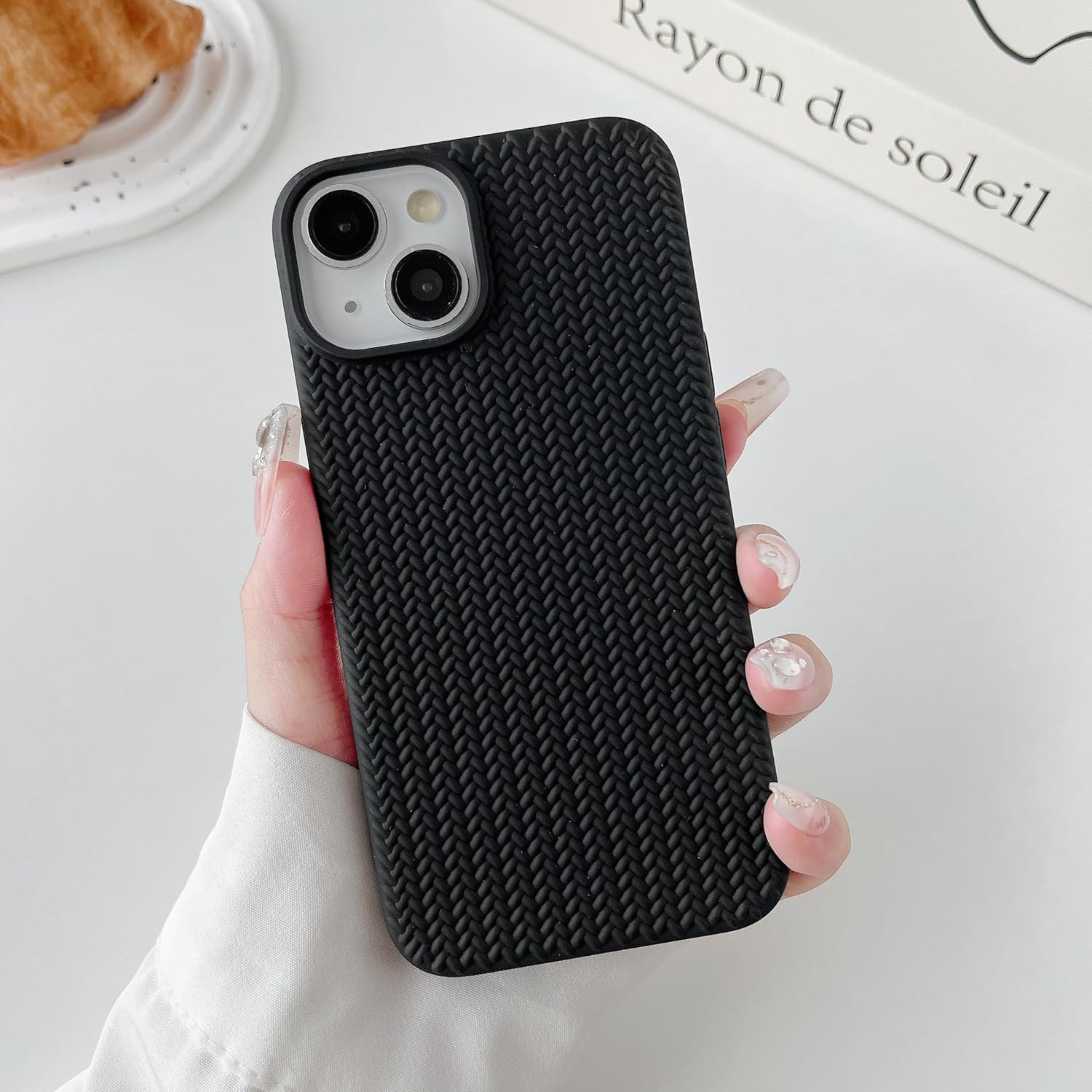 iPhone 16 Pro Gummi Case Schutzhülle Strickmuster - Schwarz (Matt)