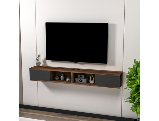 CONCEPT1 - Meuble TV Mayer noyer clair anthracite 140 x 22 x h19,6 cm
