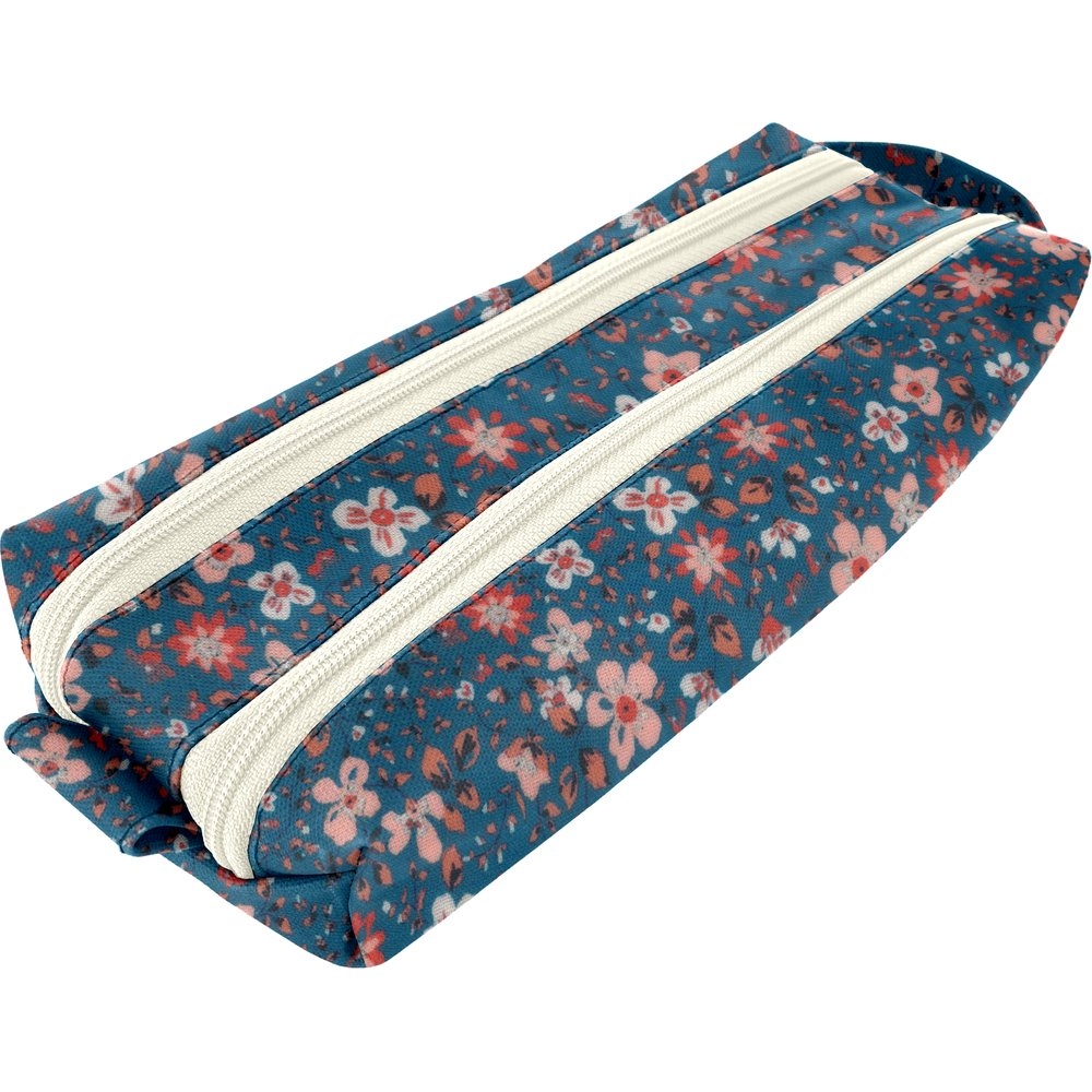 Trousse Double Compartiment Fleuri Nude Ardoise