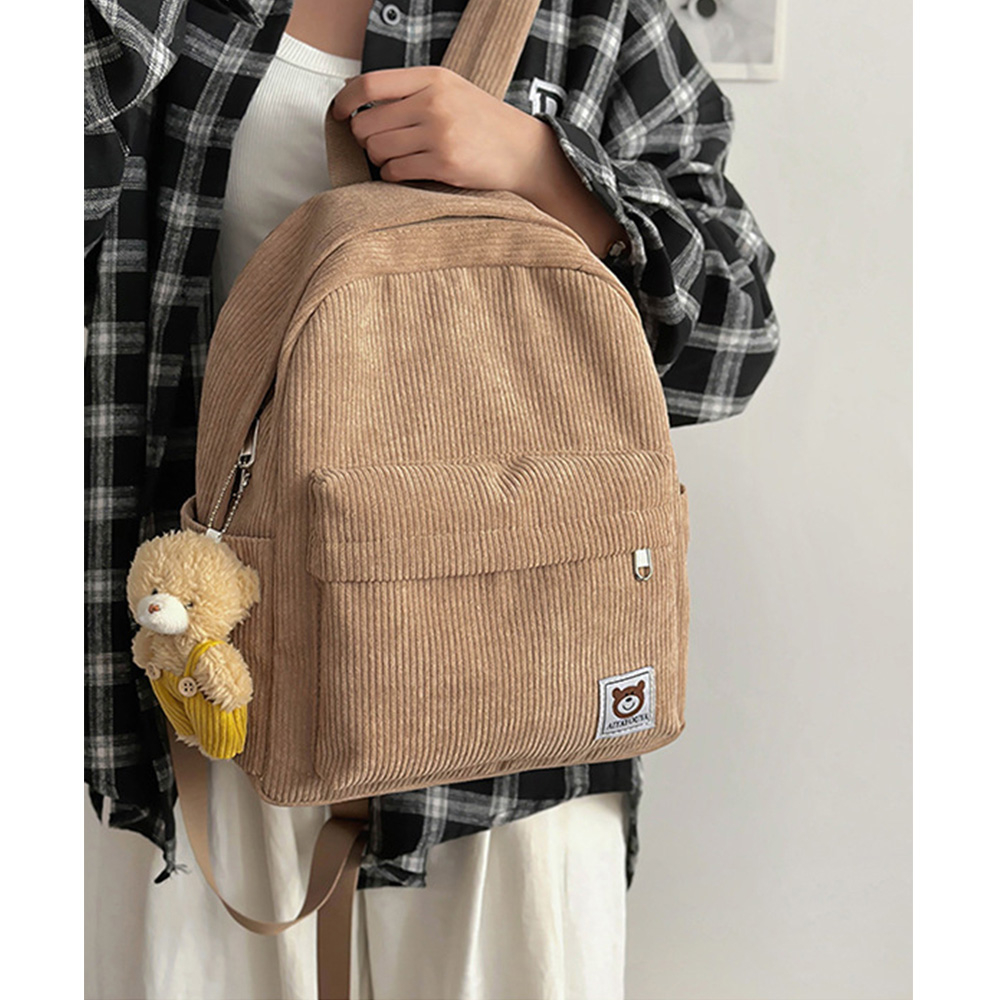 (33x27cm) Kordsamt Rucksack Fashion Umhänge Schultertasche Retro Backpack - Braun