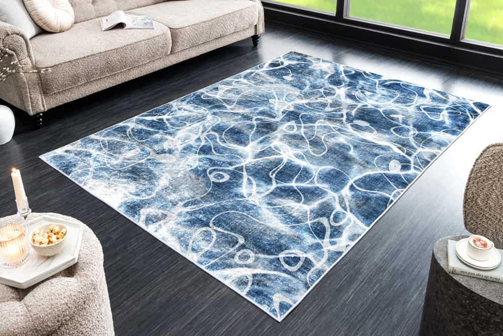 Maritimer Teppich OCEAN 230x160cm blau weiß Flachgewebe Indoor-Teppich