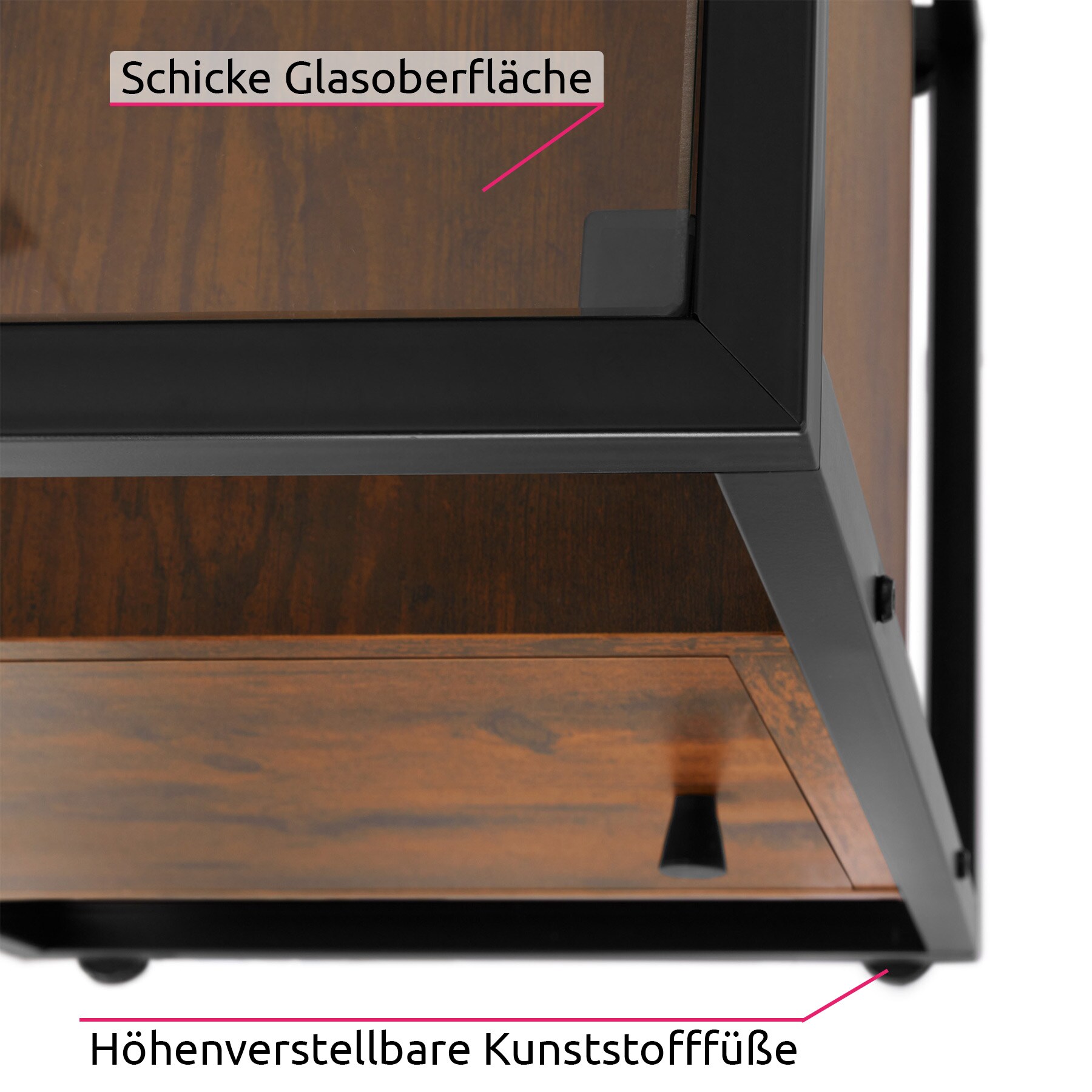 tectake® Nachttisch, Industrial Style, mit Glasplatte, Staufach mit Magnettür und Einlegeboden, 40 x 43 x 60,5 cm