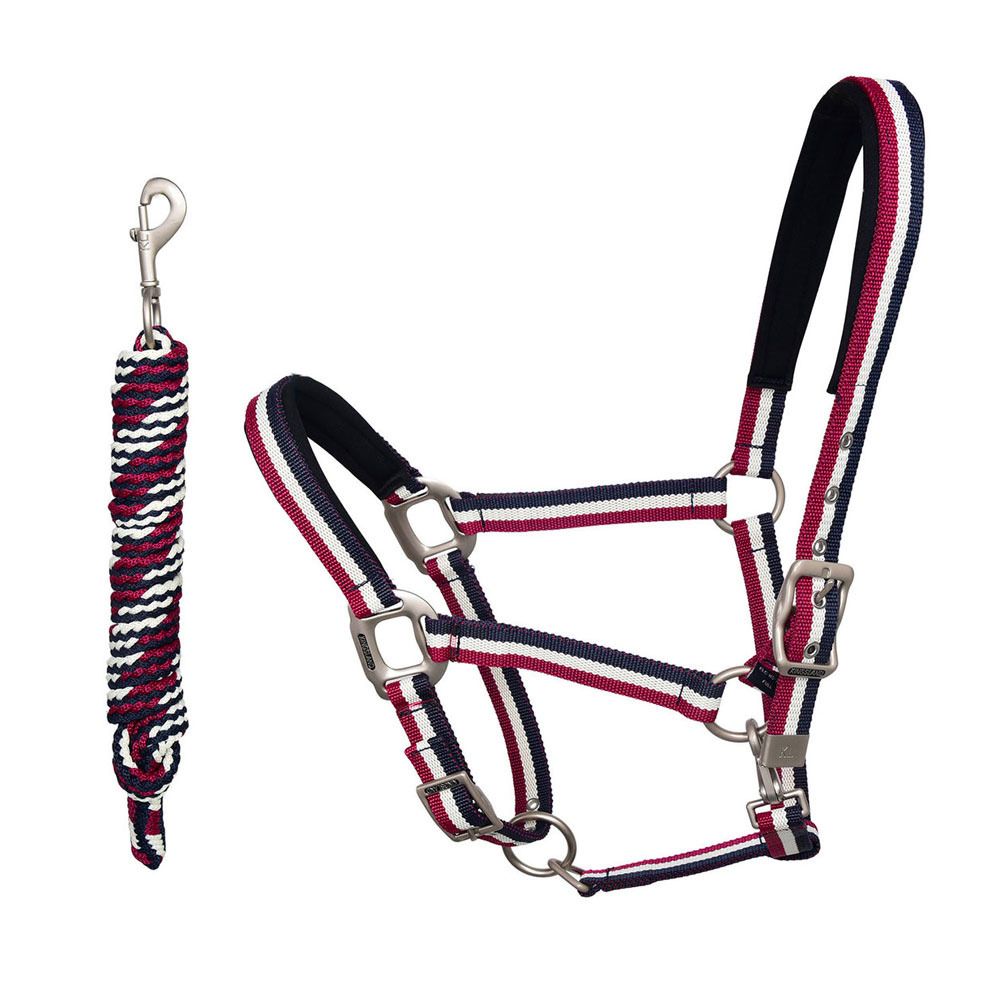 Kingsland CLASSIC - Licol + longe navy/cream/burgundy