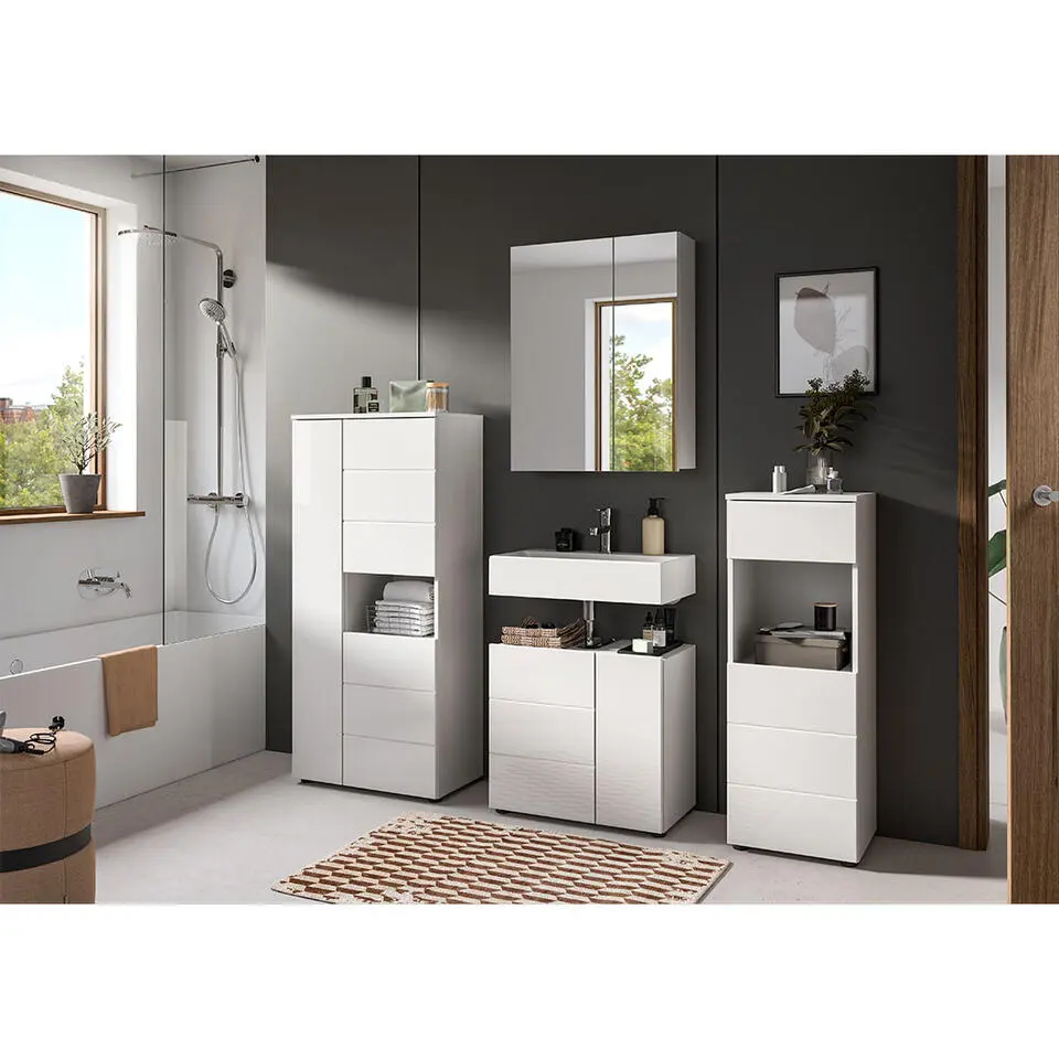 Hioshop Vira badkamerkast 3 deuren 1 vak wit hoogglans- wit