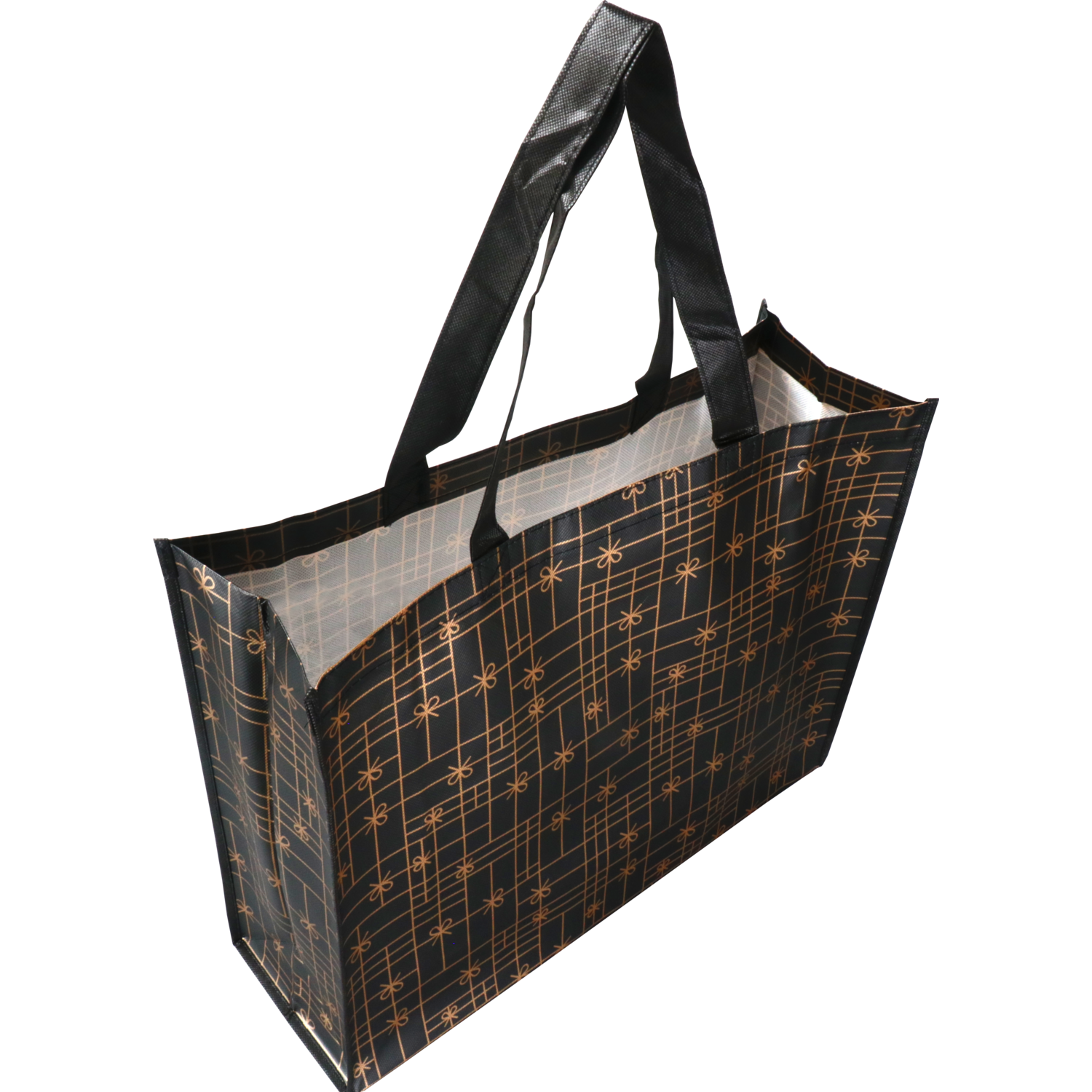 Shopper, PP, Strikken, 45x 15x36cm, zwart/goud