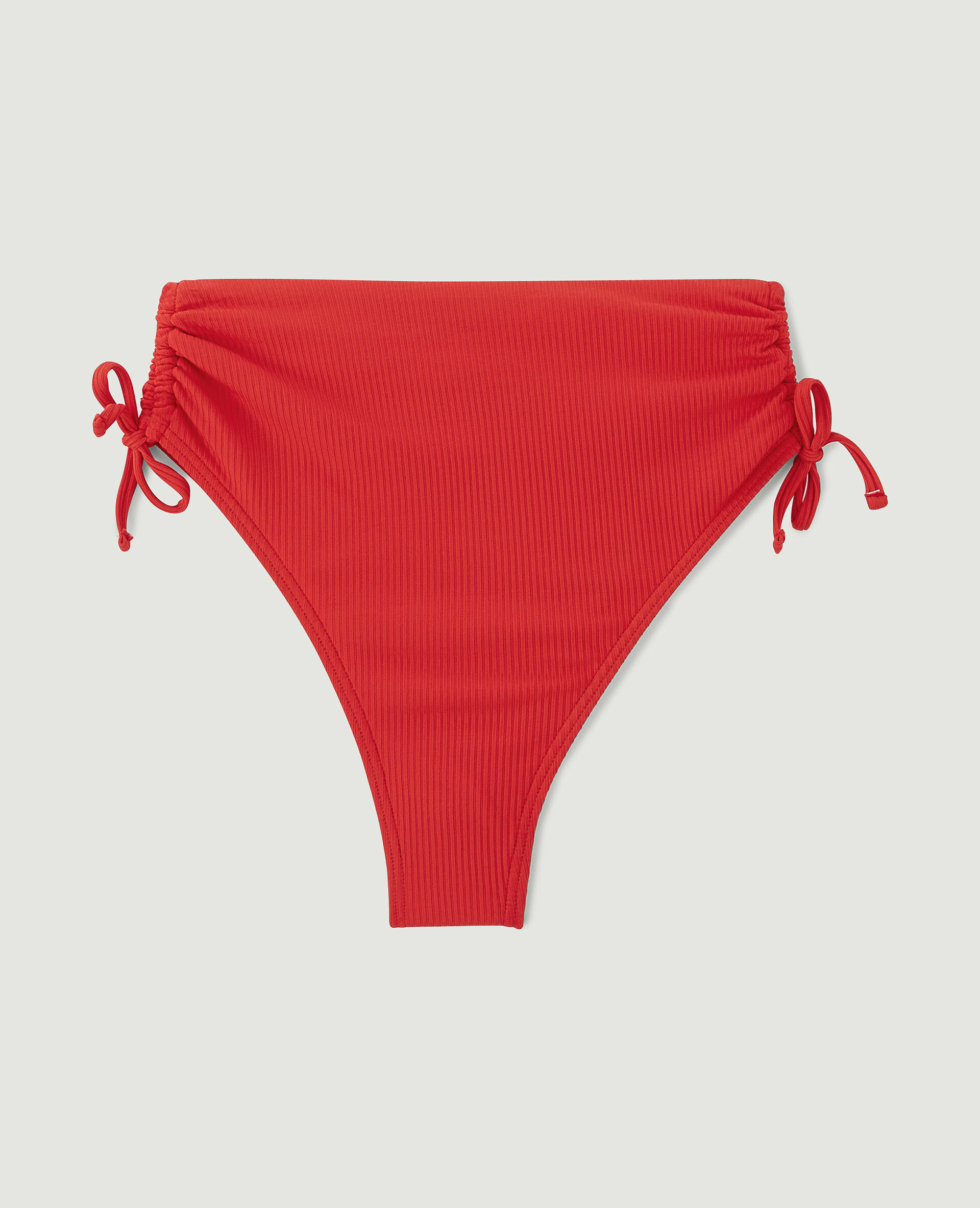 Bas de maillot culotte haute avec fronces et nouettes - Rouge