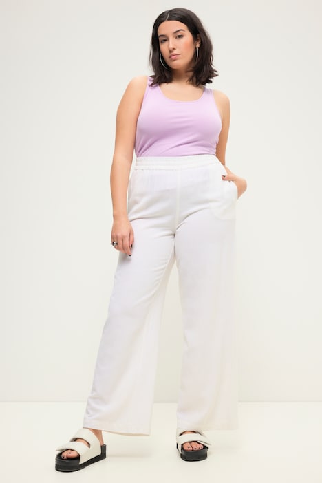 Leinenmix-Hose, Wide Legs, HighWaist, Elastikbund