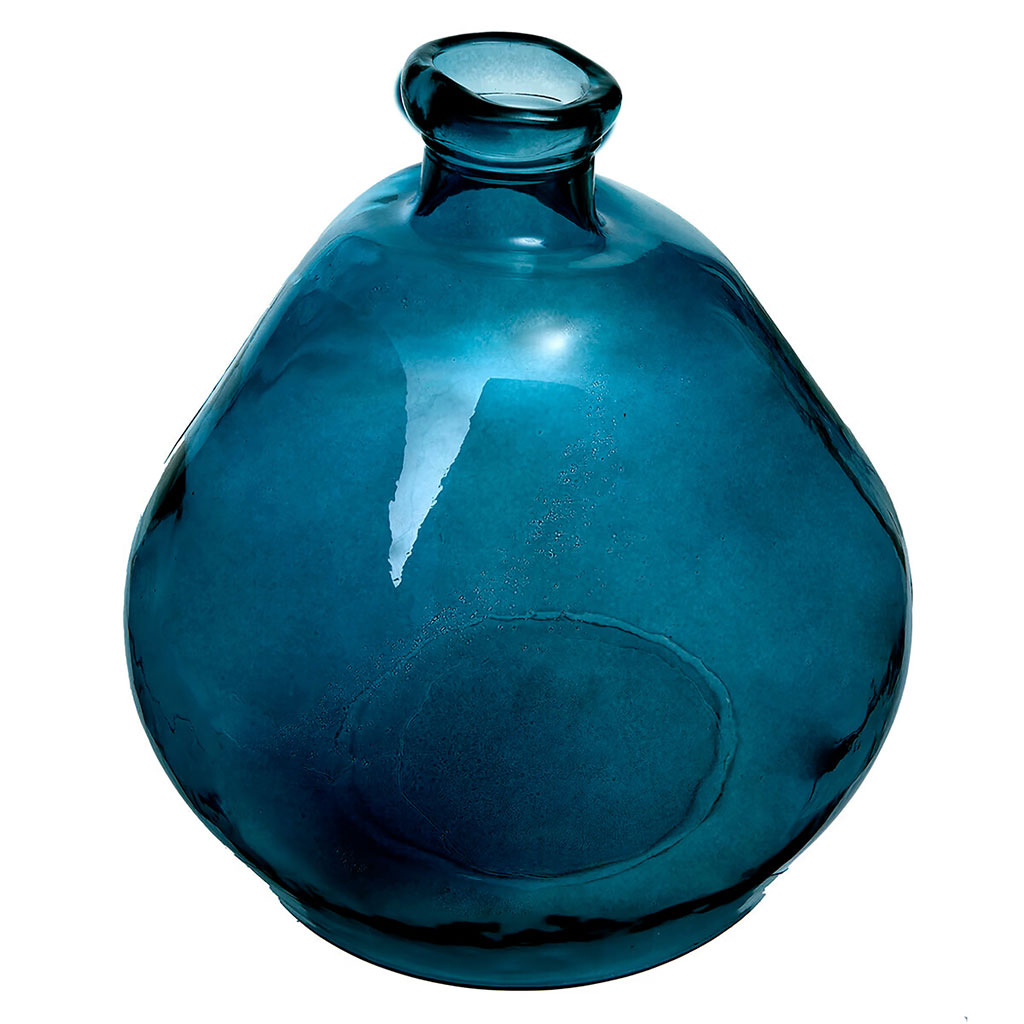 Vase dame jeanne verre recyclé bleu D 45cm