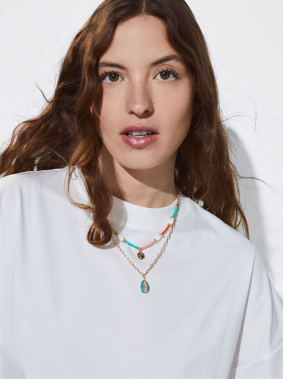Conjunto de colar de conchas - Multicolorido