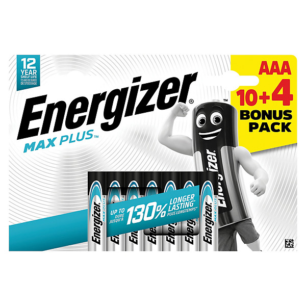Piles Alcalines Energizer Max Plus LR03 AAA, lot de 10 + 4