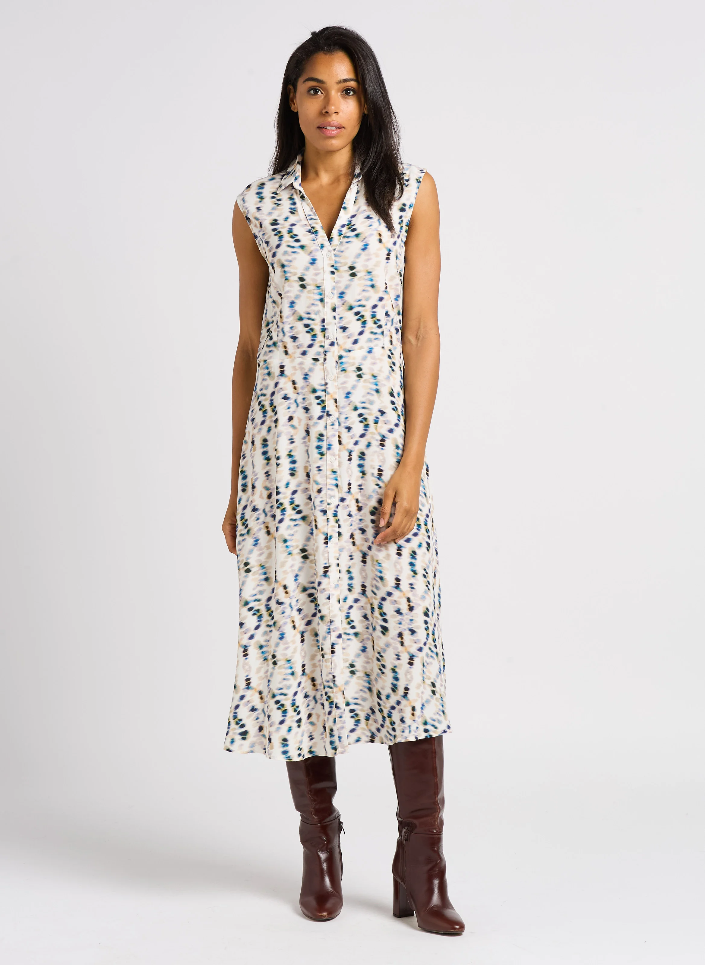 ROXY - Robe longue évasée à col V | Blanc