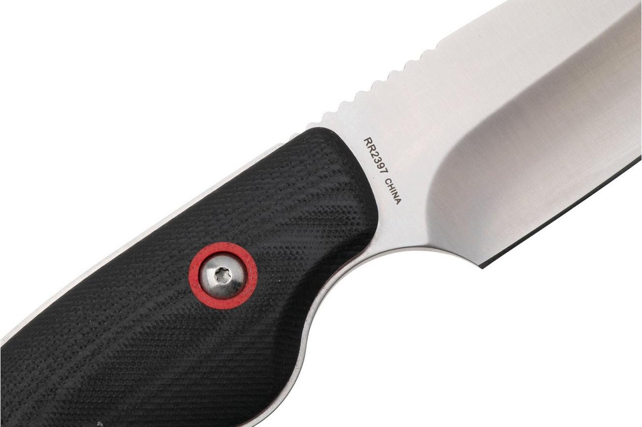 Rough Ryder Code Red Black Bear RR2397, Satin Stainless Steel, Black Red G10, vaststaand mes