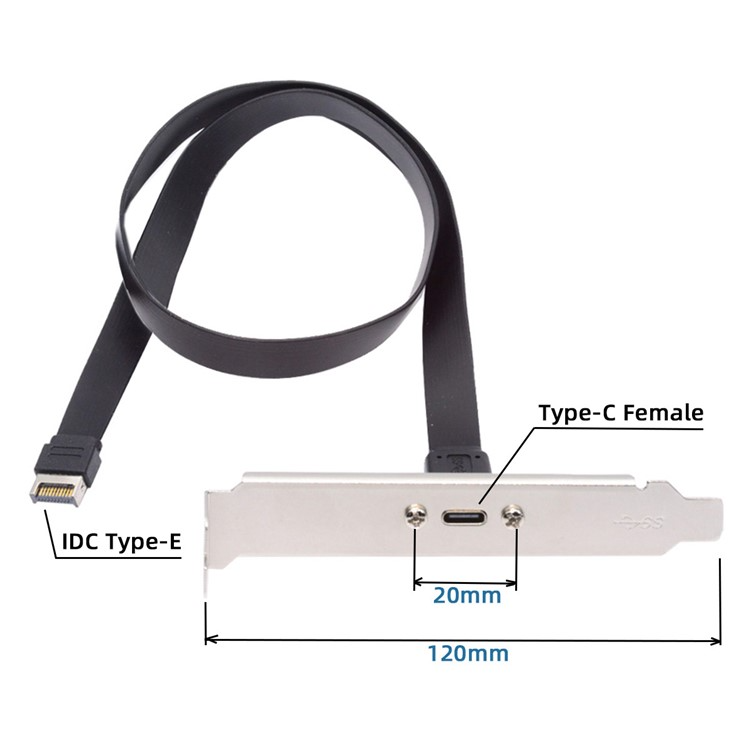 (50cm) 20-pol. USB Typ E auf USB C 3.2 Nachrüstung Verlängerungskabel für Mainboard mit Softblende und Montageschraube (20 Gbit/s)