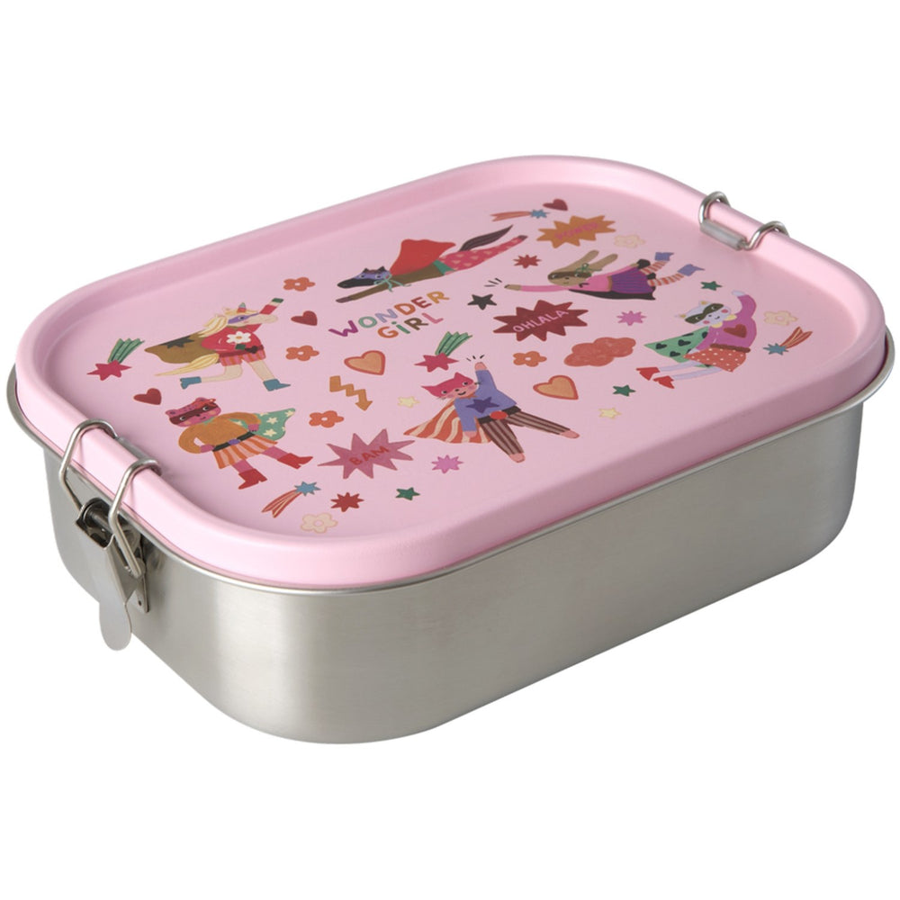 Køb Rice Stainless Steel Lunchbox Med Moveable Divider Og Hero Print - Pink - Large - 1400 Ml