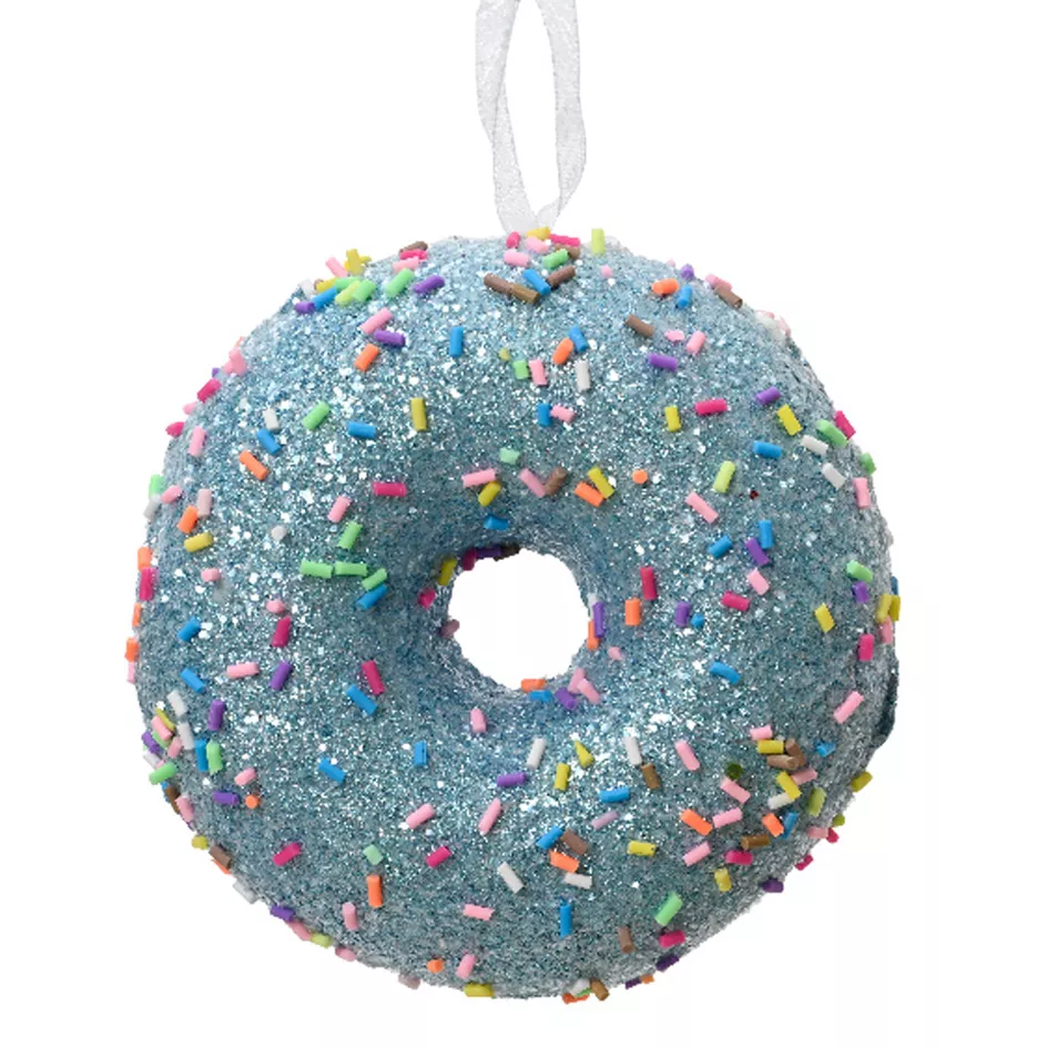 Donut de Noël à suspendre (D9 cm) Gourmandise Bleu pailleté