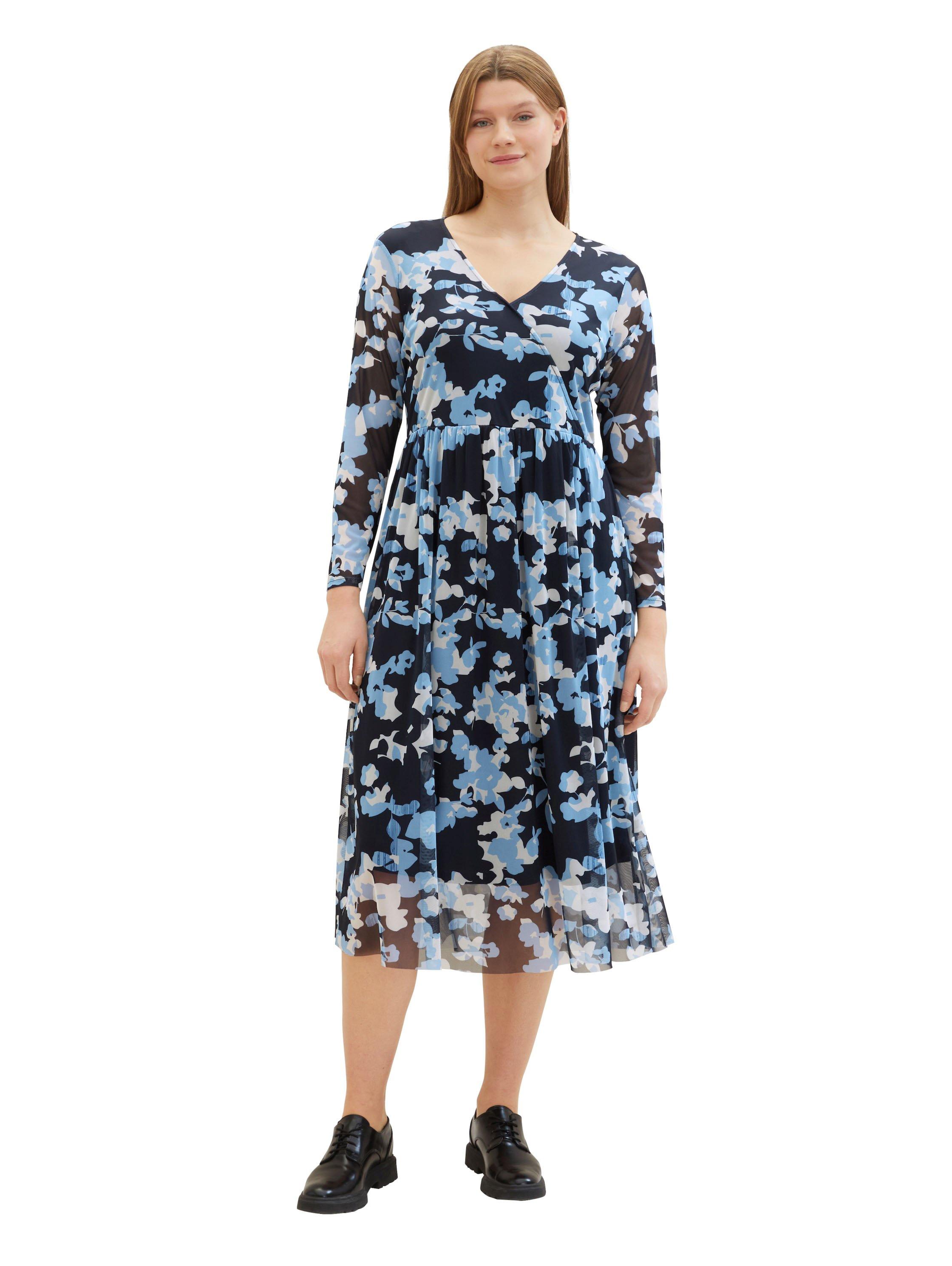 Meshkleid in Wickeloptik, mit Blumenmuster