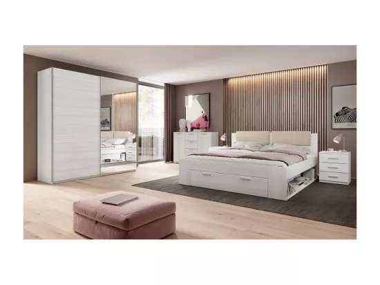 Armoire 2 portes coulissantes 200cm Coloris blanc avec miroir. Collection FLOYD