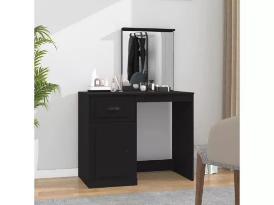 Coiffeuse avec miroir noir 90x50x132,5 cm bois d'ingénierie